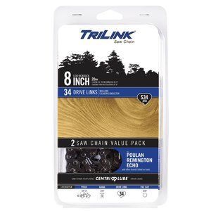 Trilink S34.043- 8" 2 Pack Replacement Saw Chain; 34 Drive Links; .043" Gauge